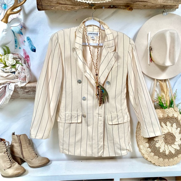 SILK double breasted pin stripe modern boho blazer w academia style - Picture 1 of 16